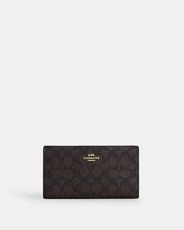 Slim Zip Wallet In Signature Canvas Signature Canvas-Gold-Walnut-Black Signature Canvas-Gold-Walnut-Black