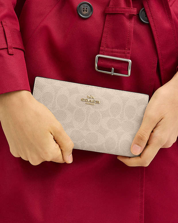 Slim Zip Wallet In Signature Canvas Signature Canvas-Gold-Sand-Chalk Signature Canvas-Gold-Sand-Chalk