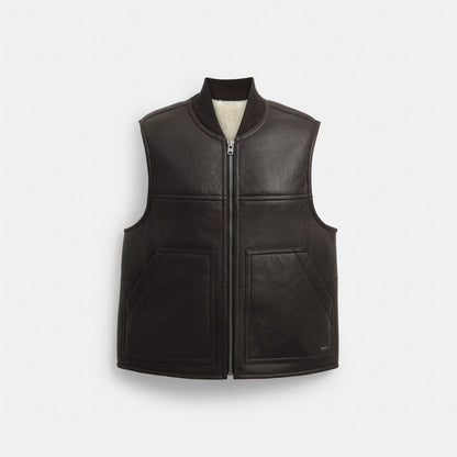 Coach Reversible Shearling Vest Smoked Wood