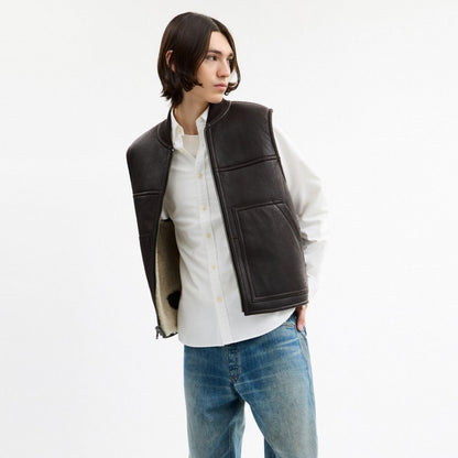 Coach Reversible Shearling Vest Smoked Wood