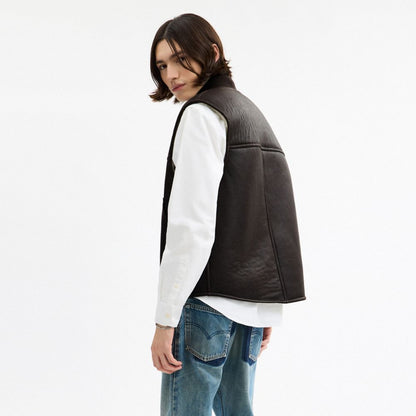 Coach Reversible Shearling Vest Smoked Wood