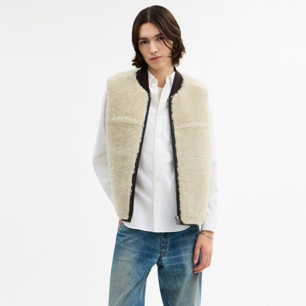 Coach Reversible Shearling Vest Smoked Wood