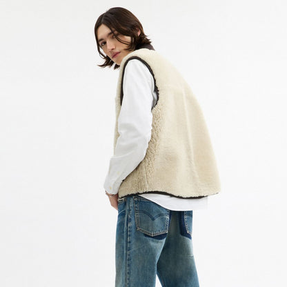Coach Reversible Shearling Vest Smoked Wood