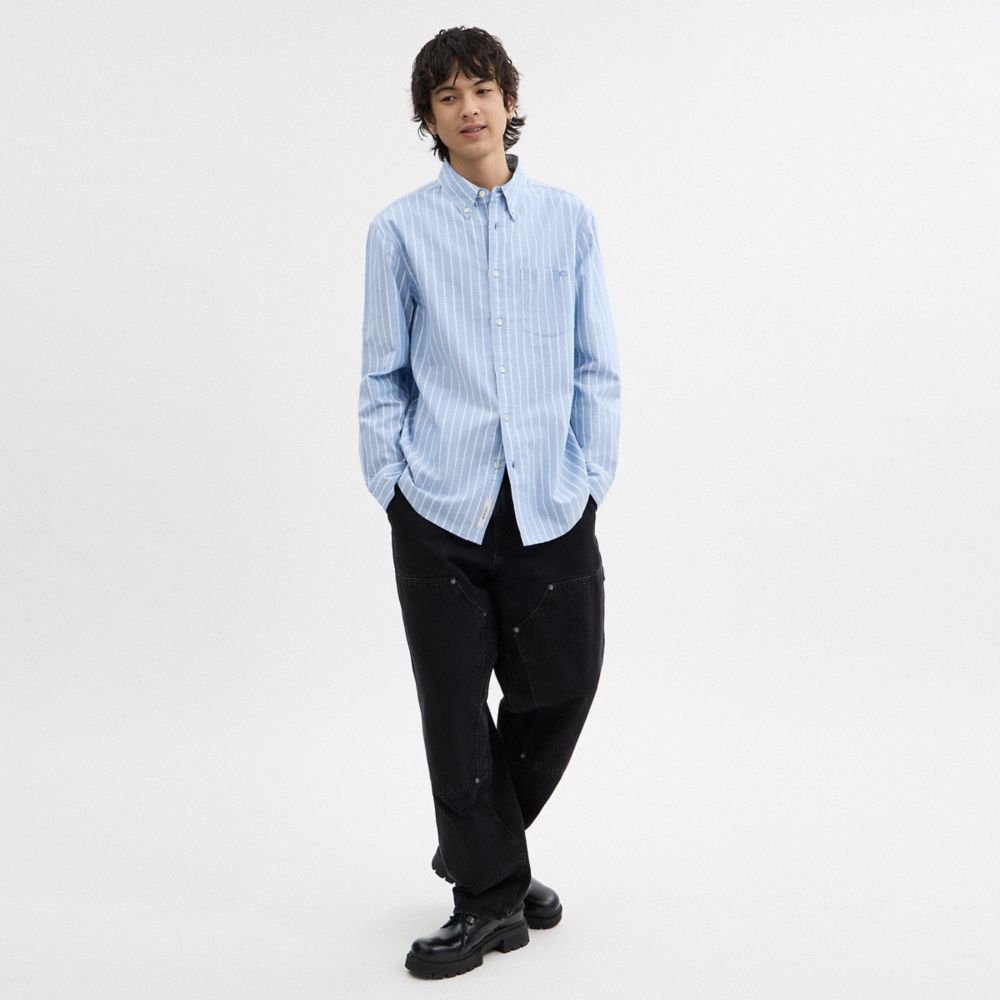 Coach Long Sleeve Button Down Shirt Winter Blue