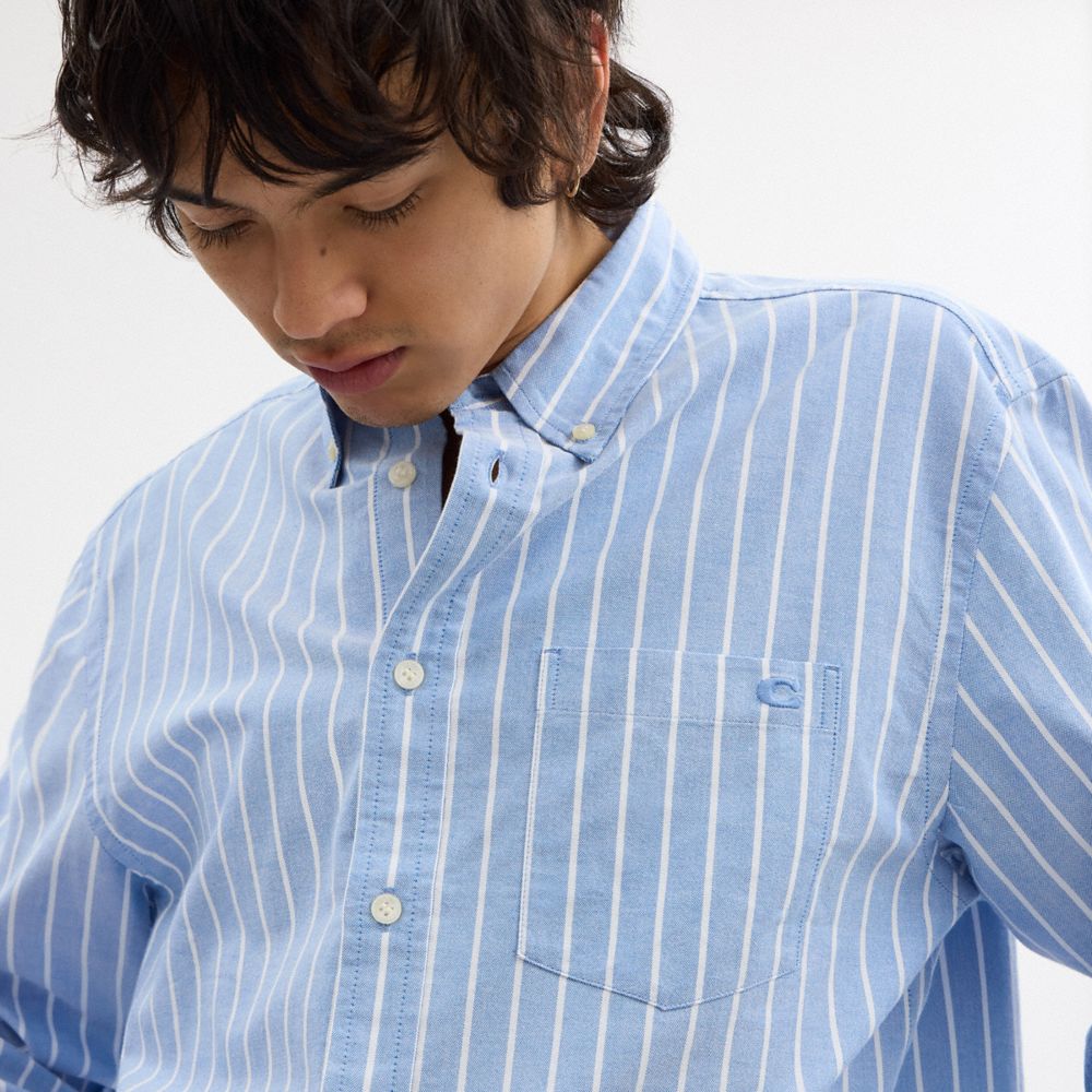 Coach Long Sleeve Button Down Shirt Winter Blue