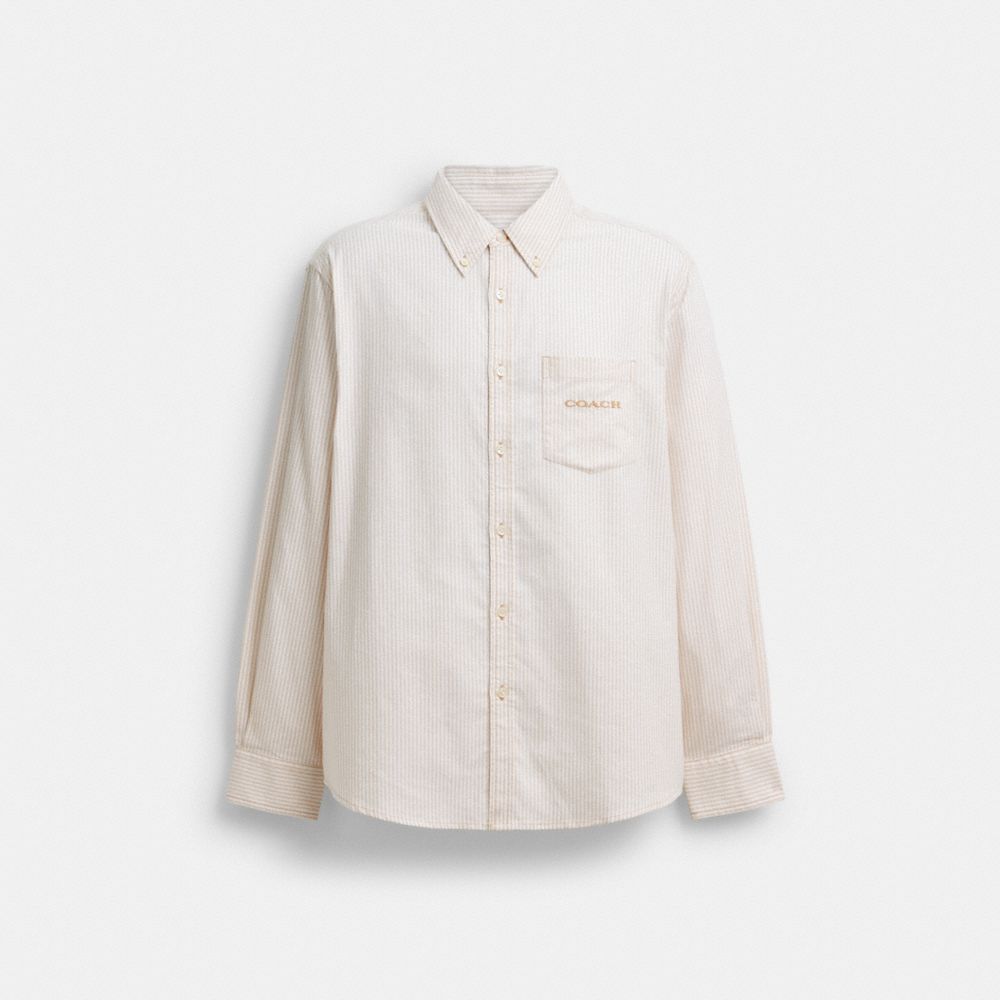 Coach Long Sleeve Button Down Shirt Neutral Stripe
