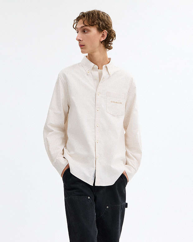 Long Sleeve Button Down Shirt Neutral Stripe Neutral Stripe