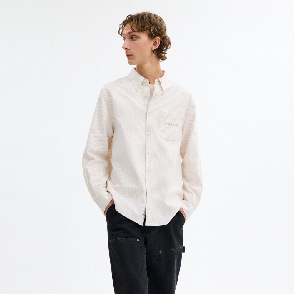 Coach Long Sleeve Button Down Shirt Neutral Stripe