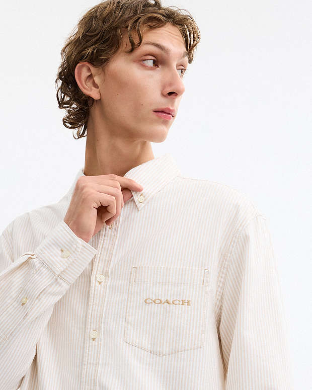 Long Sleeve Button Down Shirt Neutral Stripe Neutral Stripe