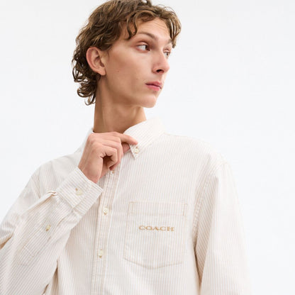 Coach Long Sleeve Button Down Shirt Neutral Stripe