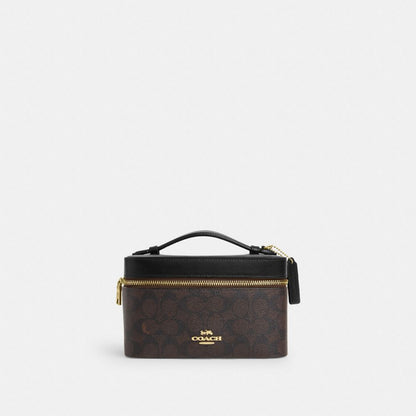 Coach Cosmetic Case In Signature Canvas Gold Walnut Black