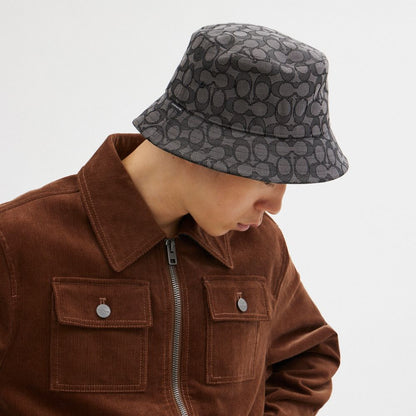 Coach Signature Jacquard Bucket Hat Charcoal
