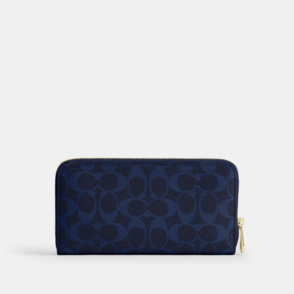 Coach Long Zip Around Wallet In Signature Canvas Gold/Navy