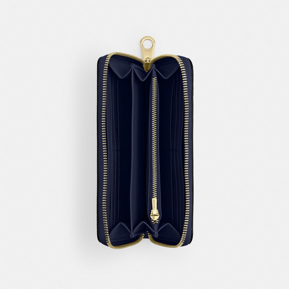 Coach Long Zip Around Wallet In Signature Canvas Gold/Navy