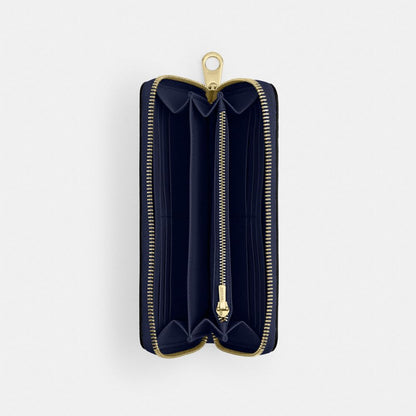 Coach Long Zip Around Wallet In Signature Canvas Gold/Navy