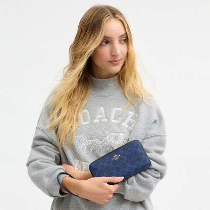 Coach Long Zip Around Wallet In Signature Canvas Gold/Navy