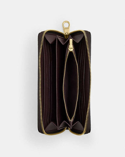 Long Zip Around Wallet In Signature Canvas Signature Canvas-Gold-Walnut-Black Signature Canvas-Gold-Walnut-Black