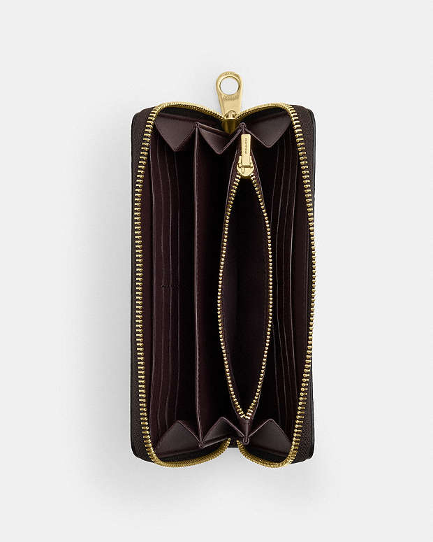 Long Zip Around Wallet In Signature Canvas Signature Canvas-Gold-Walnut-Black Signature Canvas-Gold-Walnut-Black
