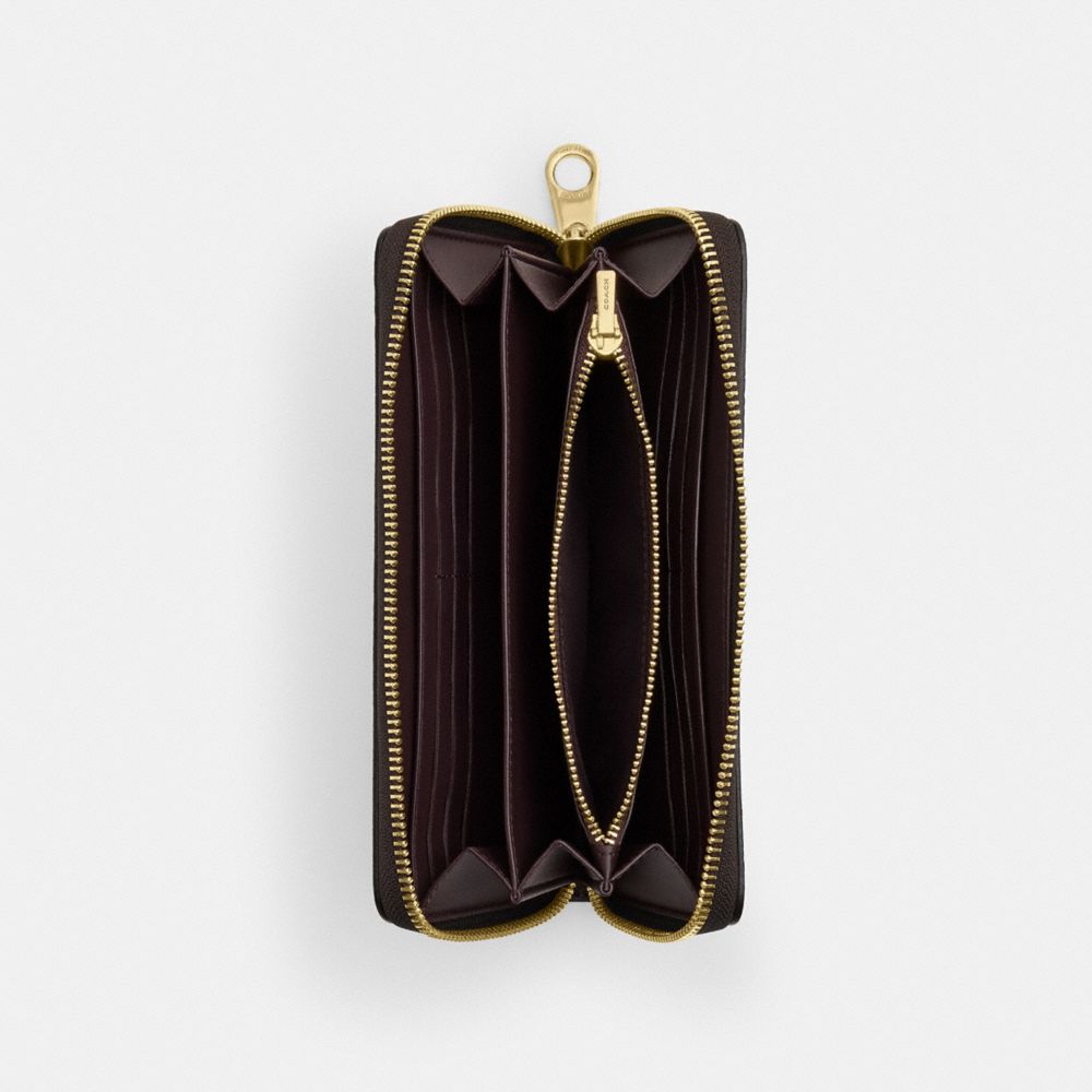 Coach Long Zip Around Wallet In Signature Canvas Gold Walnut Black