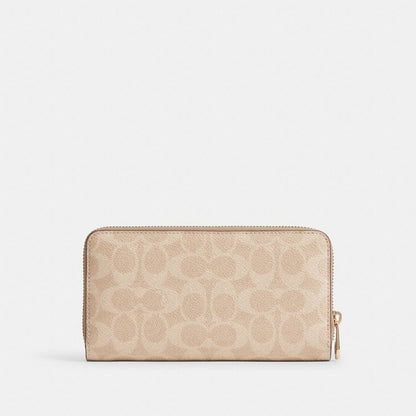 Coach Long Zip Around Wallet In Signature Canvas Gold/Sand/Chalk