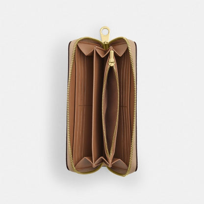 Coach Long Zip Around Wallet In Signature Canvas Gold/Sand/Chalk