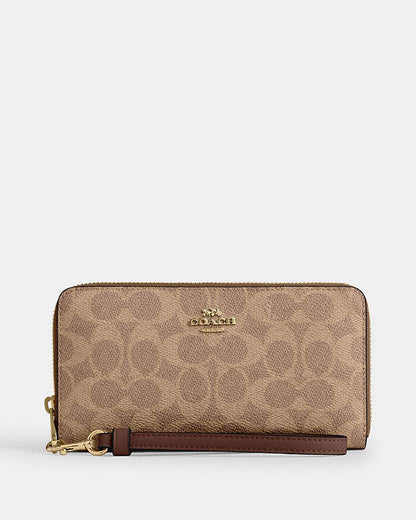 Long Zip Around Wallet In Signature Canvas Signature Canvas-Gold-Tan-Brown Signature Canvas-Gold-Tan-Brown
