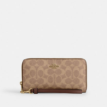 Coach Long Zip Around Wallet In Signature Canvas Gold/Tan/Brown