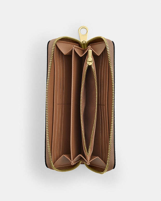Long Zip Around Wallet In Signature Canvas Signature Canvas-Gold-Tan-Brown Signature Canvas-Gold-Tan-Brown