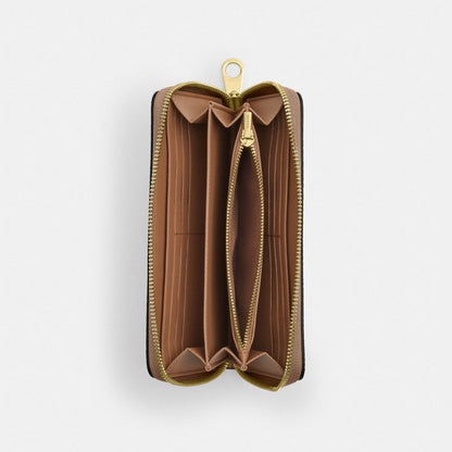 Coach Long Zip Around Wallet In Signature Canvas Gold Tan Brown