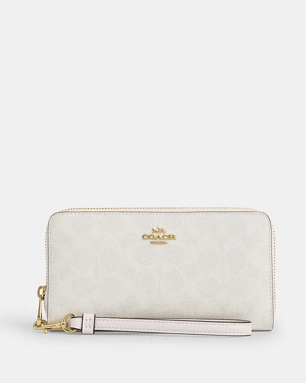 Long Zip Around Wallet In Signature Canvas Signature Canvas-Gold-White-Chalk Signature Canvas-Gold-White-Chalk