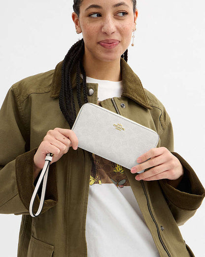 Long Zip Around Wallet In Signature Canvas Signature Canvas-Gold-White-Chalk Signature Canvas-Gold-White-Chalk