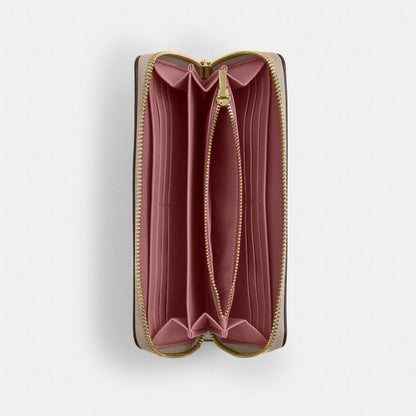 Coach Long Zip Around Wallet In Signature Canvas Gold Sand Peony