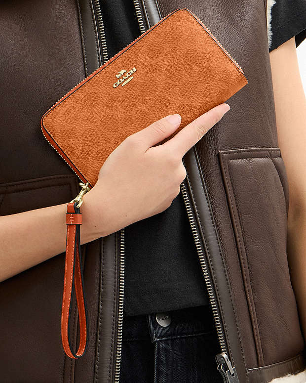 Long Zip Around Wallet In Signature Canvas Signature Canvas-Im-Bright Canyon Signature Canvas-Im-Bright Canyon