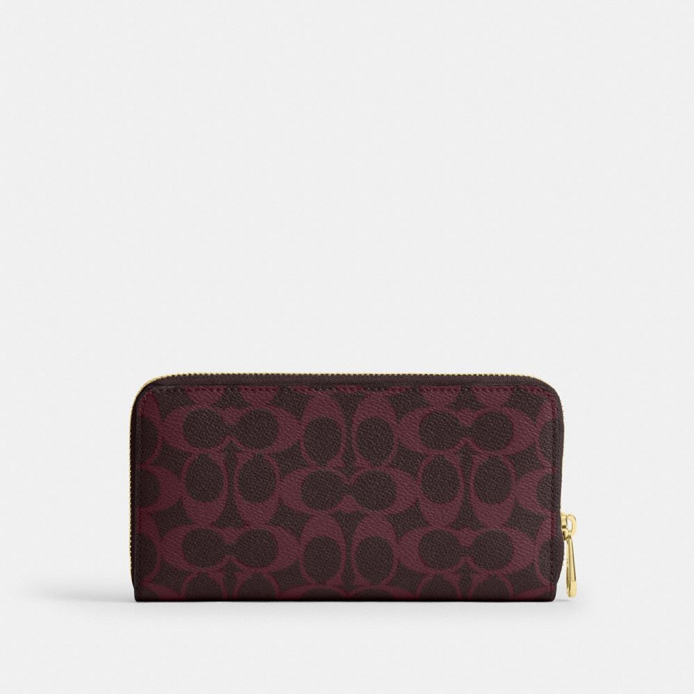 Coach Long Zip Around Wallet In Signature Canvas Gold/Black Currant