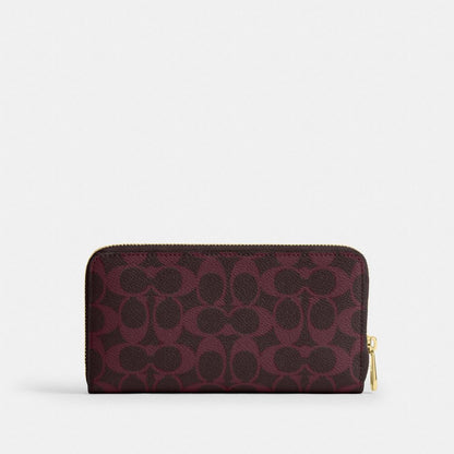 Coach Long Zip Around Wallet In Signature Canvas Gold/Black Currant