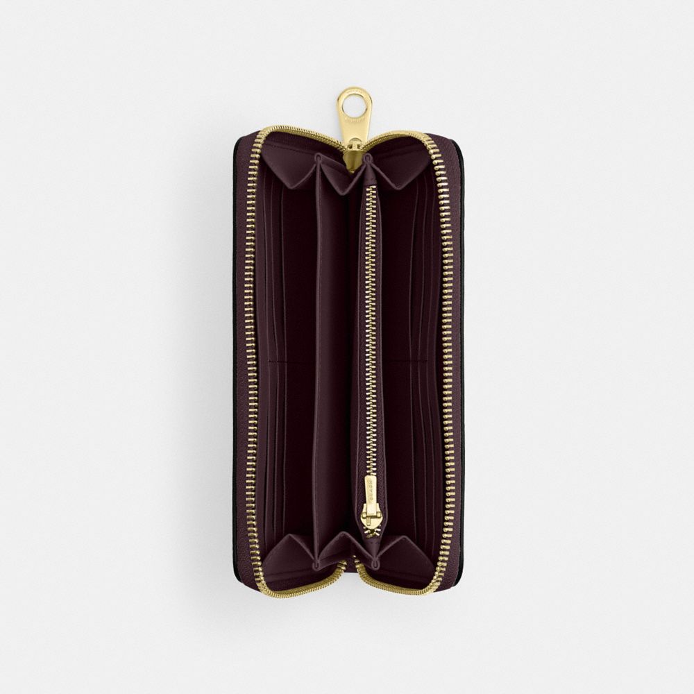 Coach Long Zip Around Wallet In Signature Canvas Gold/Black Currant