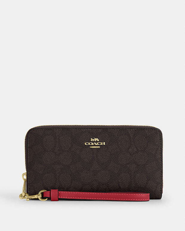 Long Zip Around Wallet In Signature Canvas Signature Canvas-Im-Walnut-True Red Signature Canvas-Im-Walnut-True Red