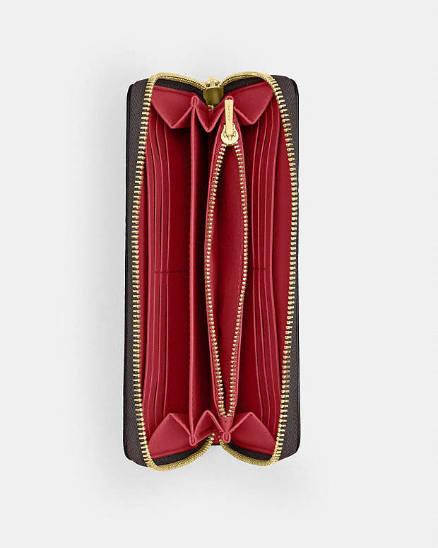 Long Zip Around Wallet In Signature Canvas Signature Canvas-Im-Walnut-True Red Signature Canvas-Im-Walnut-True Red