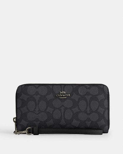 Long Zip Around Wallet In Signature Canvas Signature Canvas-Gunmetal-Charcoal-Black Signature Canvas-Gunmetal-Charcoal-Black