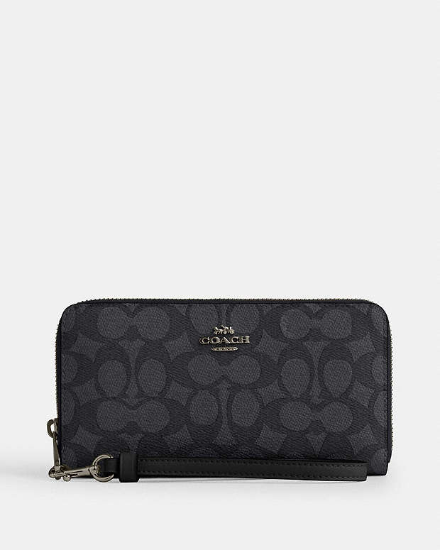 Long Zip Around Wallet In Signature Canvas Signature Canvas-Gunmetal-Charcoal-Black Signature Canvas-Gunmetal-Charcoal-Black