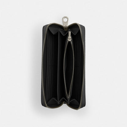Coach Long Zip Around Wallet In Signature Canvas Gunmetal/Charcoal/Black