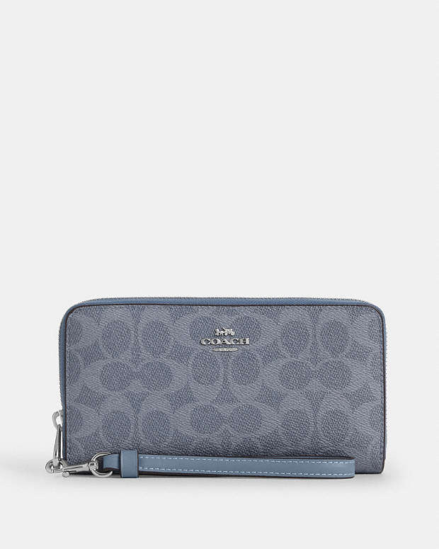 Long Zip Around Wallet In Signature Canvas Signature Canvas-Silver-Chambray Signature Canvas-Silver-Chambray