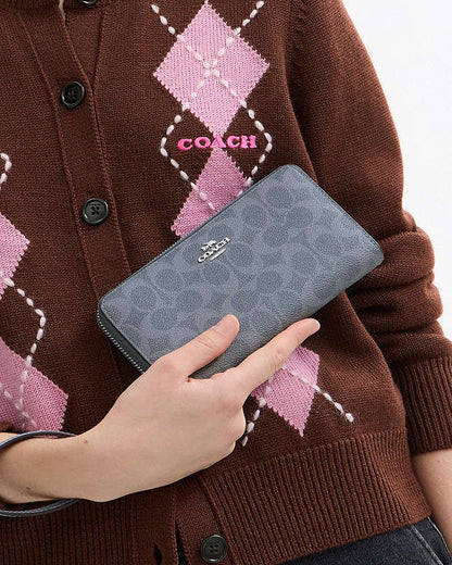 Long Zip Around Wallet In Signature Canvas Signature Canvas-Silver-Chambray Signature Canvas-Silver-Chambray