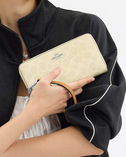 Long Zip Around Wallet In Signature Canvas Signature Canvas-Silver-Hay Signature Canvas-Silver-Hay
