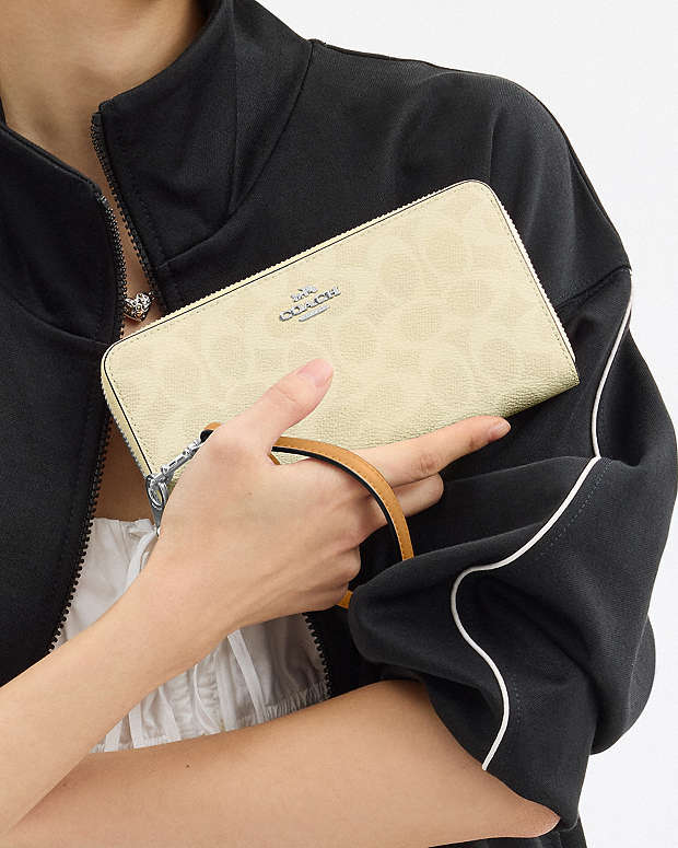Long Zip Around Wallet In Signature Canvas Signature Canvas-Silver-Hay Signature Canvas-Silver-Hay