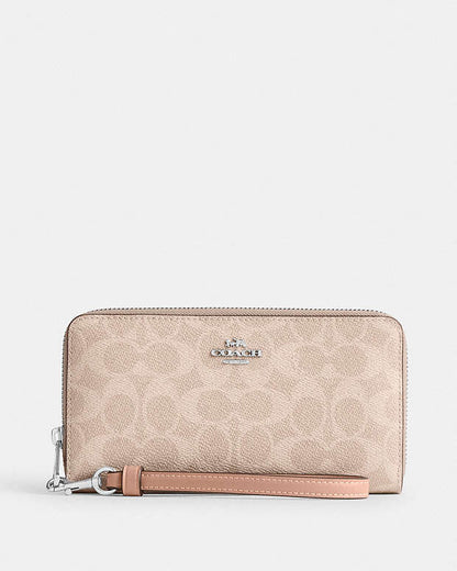 Long Zip Around Wallet In Signature Canvas Signature Canvas-Silver-Sand-Taupe Signature Canvas-Silver-Sand-Taupe