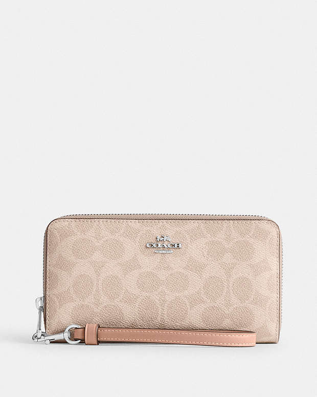 Long Zip Around Wallet In Signature Canvas Signature Canvas-Silver-Sand-Taupe Signature Canvas-Silver-Sand-Taupe