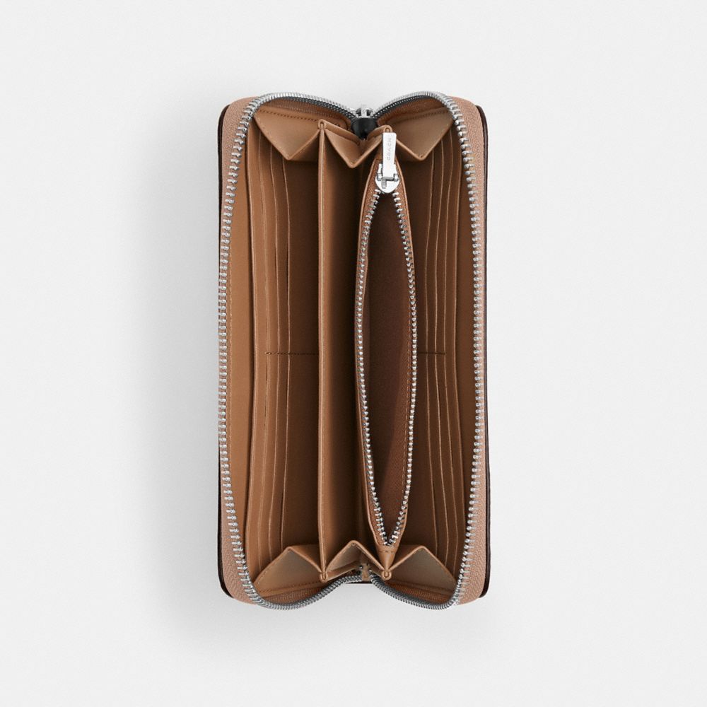 Coach Long Zip Around Wallet In Signature Canvas Silver/Sand/Taupe
