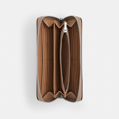 Coach Long Zip Around Wallet In Signature Canvas Silver/Sand/Taupe