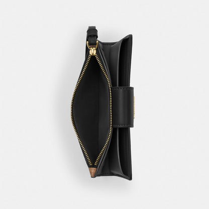 Coach Phone Wallet In Signature Canvas Gold Tan Black